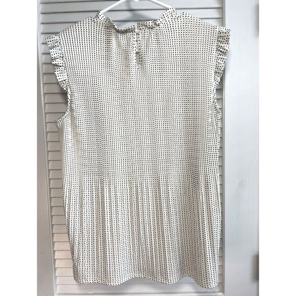 Adrianna Papell White Blouse with Black Polk-a-Dots Flowy Womens Sz L - Picture 4 of 7